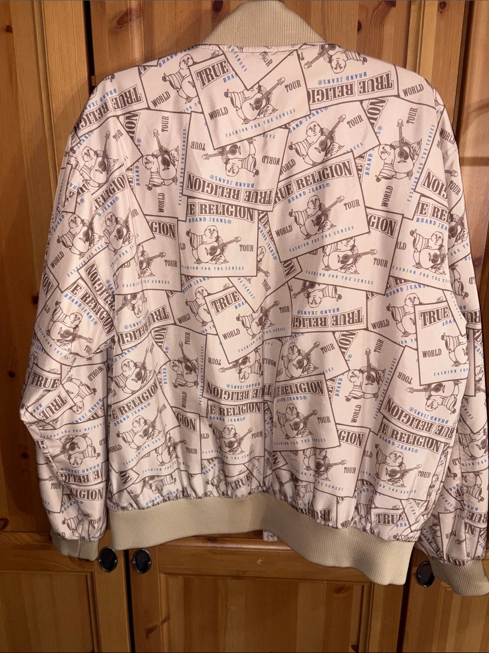 True Religion Men’s Cream Logo-Print Bomber Jacket